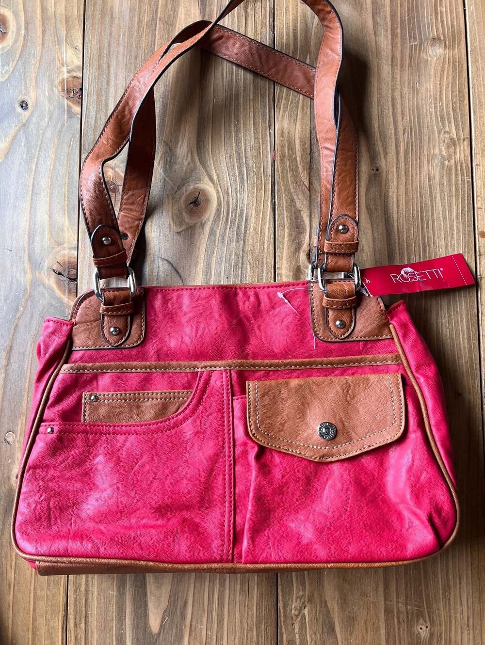 Rosetti Red and Brown Faux Leather Satchel Handbag